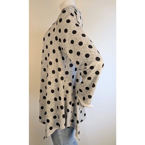 Green Envelope Long Sleeve Top 1X Black Gray Polka Dot Heather Stretch High Low - Picture 3 of 8